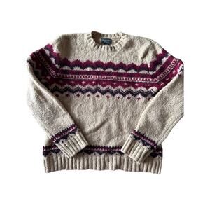 Vintage 90’s Abercrombie & Fitch Medium Tan Red Purple Wool Knit Sweater